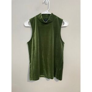NWT J.Crew Green Crushed Velvet Turtleneck Sleeveless Top Size Small